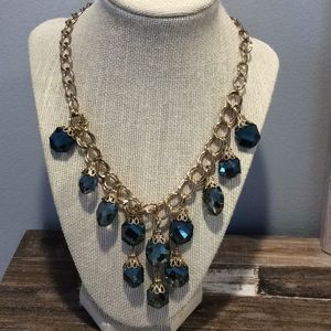 Ann Taylor green facet beaded necklace w/gold trim